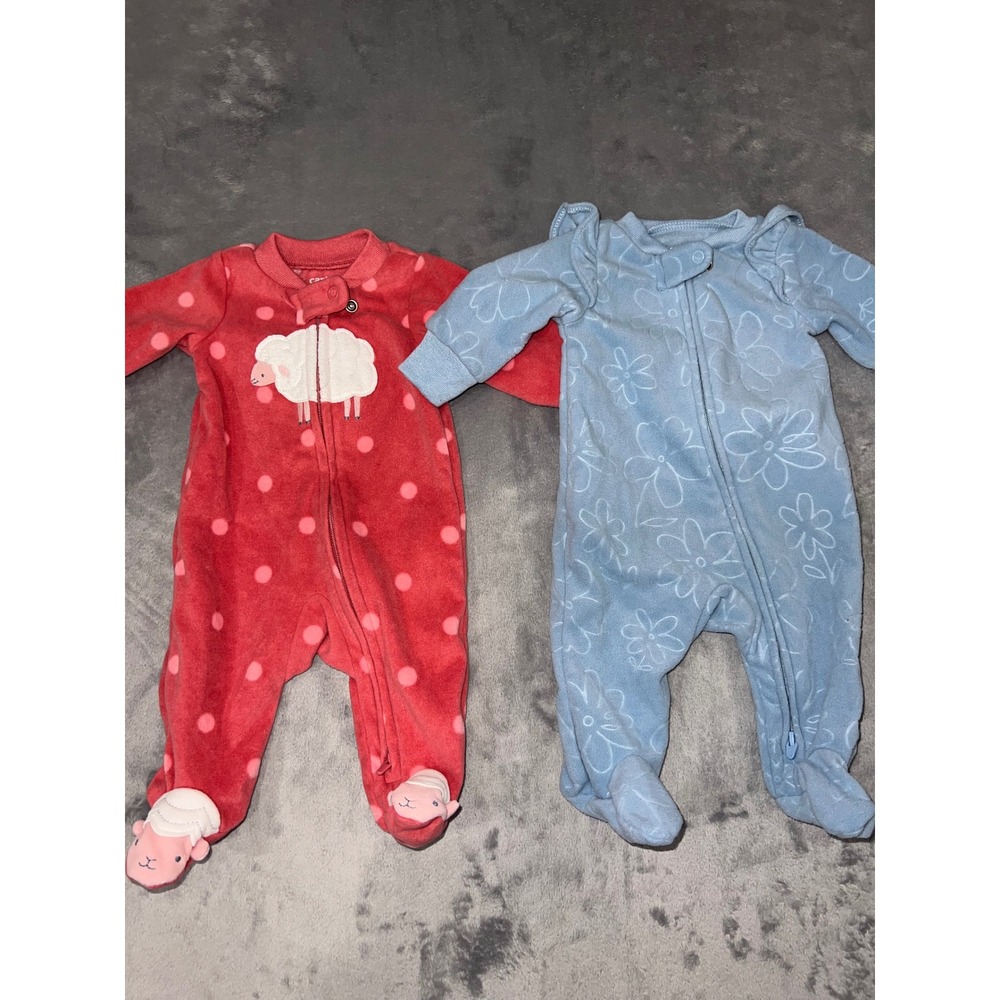 Carters Just One You Newborn Fleece Footed Pajamas Set of 2 Sheep Floral Red Blu